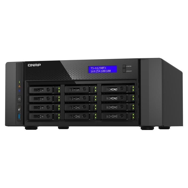 QNAP TS-H1290FX NAS CHASSIS TOWER AMD EPYC 7232P 3.1GHZ RAM 64GB-12 BAY HDD/SSD 2.5 SATA III/U.2-2XSFP28 2XRJ-45 BLACK (TS-H1290